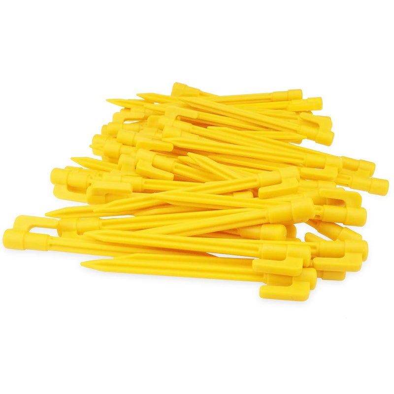 Hikemax 60 Pack Plastic Tent Pegs Garden Landscape Stakes 5.7 Inch for Anchoring Garden Netting, Camping Tents, Rain Tarps and Landscape Fabric Lawn Edging Yellow - Image 1